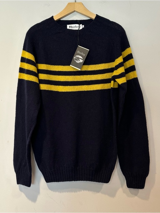 Harley Of Scotland Other - Harley of Scotland Wool Navy Sweater with Yellow Stripes